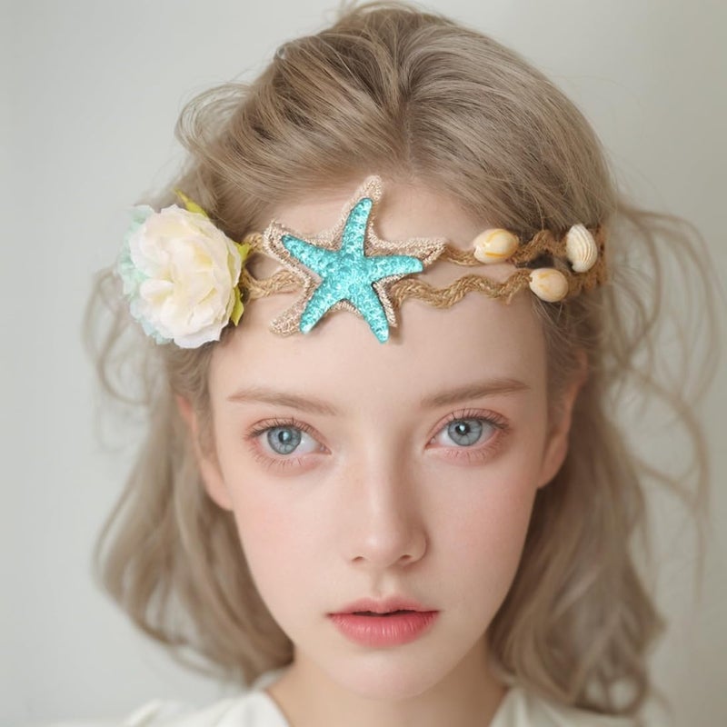 Bodermincer Fashion Women Girls Beach Starfish Shell Flower Hemp Rope Hair Band Mermaid Hair Accessories Mermaid Hair Band Mermaid Headband