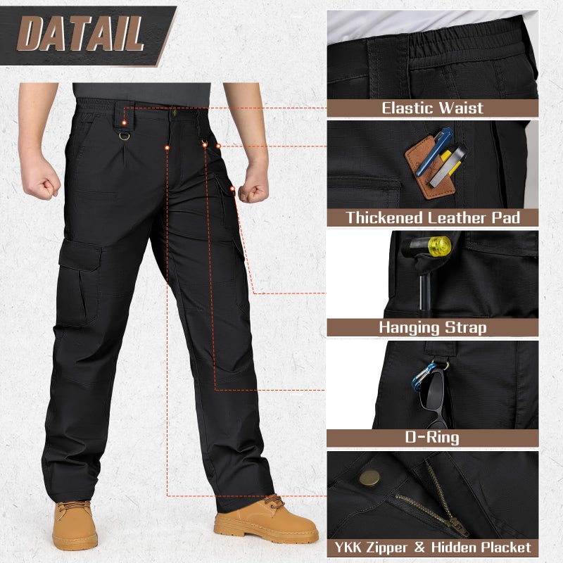IGOLUMON Men's StretchTactical Pants, Breathable Ripstop Cargo Pants, Outdoor Lightweight EDC Work Hiking Pants, Durable Casual Trousers Black - Image 5