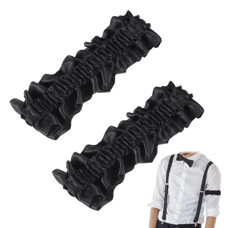 Jadive 2 Pcs Roaring 20s Armband Garter for Men Sleeve Shirt Costume Anti Slip Arm Holder Garter Belt for 1920s Party(Black) - Image 1