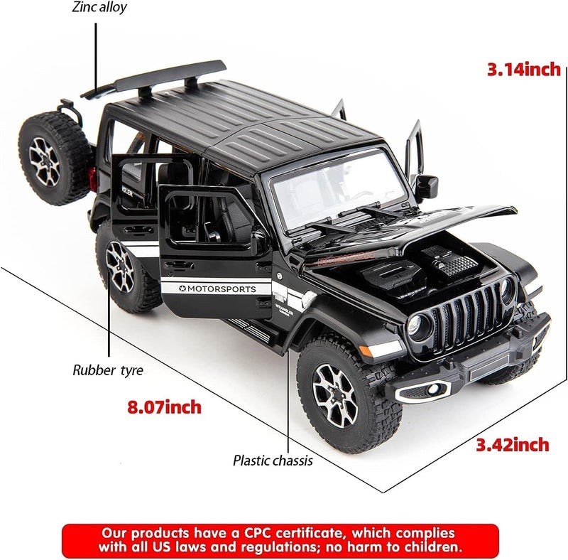 BDTCTK Off-Road 7 Door for Wrangler Diecast Toy Car Model, 1/22 Scale Metal Alloy Vehicle for Kids Boys Girls Adults, Doors Open, Light and Sound, Gifts Black - Image 2