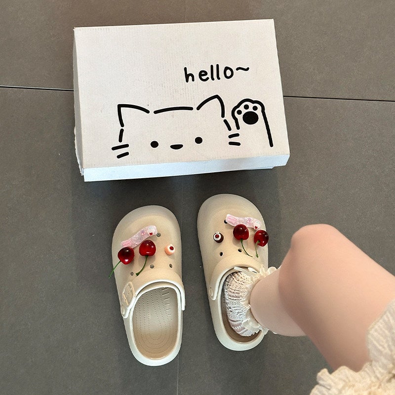 Women's Cute Cartoon Cherry Thick-Sole Closed-Toe Slippers Summer Anti-Slip Casual Clogs - Image 3