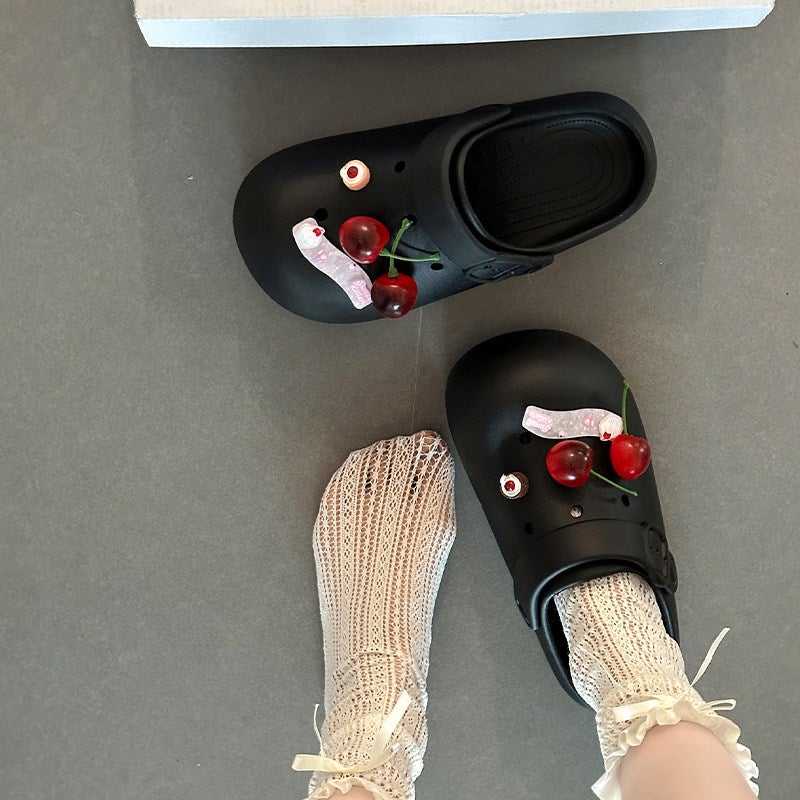 Women's Cute Cartoon Cherry Thick-Sole Closed-Toe Slippers Summer Anti-Slip Casual Clogs - Image 2