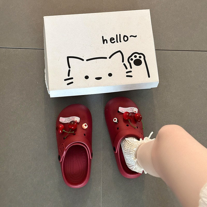 Women's Cute Cartoon Cherry Thick-Sole Closed-Toe Slippers Summer Anti-Slip Casual Clogs - Image 1