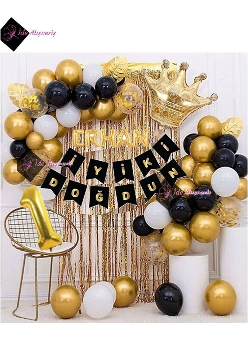 Store 5 Letter Name and 1 Year Old, King Crown Balloon Chain Birthday Set Happy Birthday Luxury Set  - Image 3