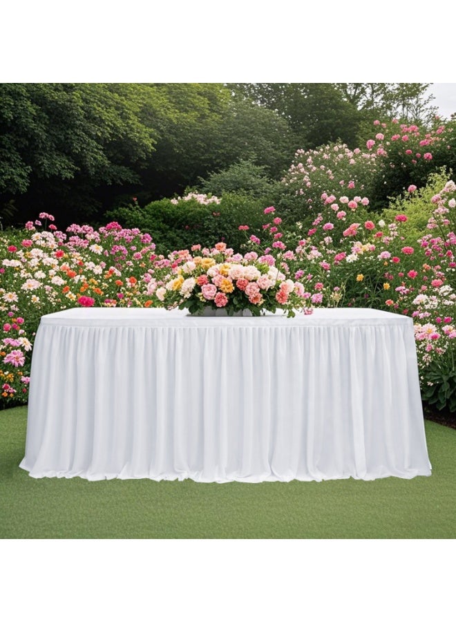 White Polyester Table cloth for Rectangle Tables 183x76cm,  Ruffle Table Cloth for Birthday Party Banquet Wedding Baby Shower - Image 2