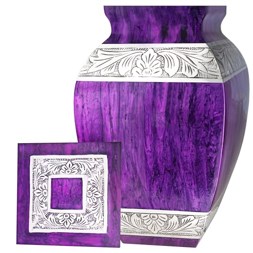 NANIURN Urn for Ashes for Women & Men, Cremation Urns for Human Ashes Adult Female & Male, Funeral Decorative Urns for Burial, Square Model, Hand Engraving, Purple Urn - Large Full Size - Image 5