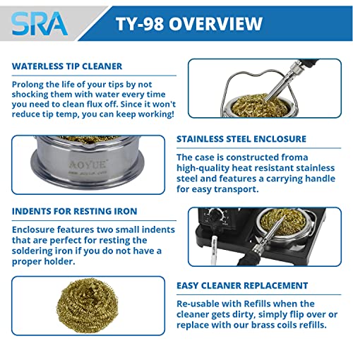 Aoyue Soldering Iron Tip Cleaner with Brass wire sponge, no water needed (TY-98) - Image 2