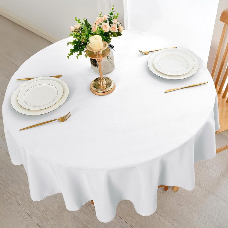 DWCN White Round Tablecloth, 160 cm, Stain Protection, Washable, Christmas Tablecloth for Dining Room, Garden, Party, Weddings or Household - Image 3
