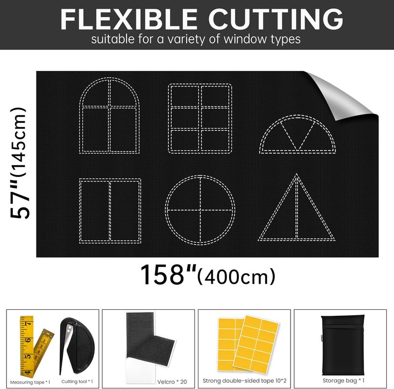 bemece Portable Blackout Blinds-400x145cm, Portable Blackout Shades, 100% Blackout Blind Curtain, No Drill and Cut to Any Size, Fit for Nursery, Home, Travel, Office - Image 2