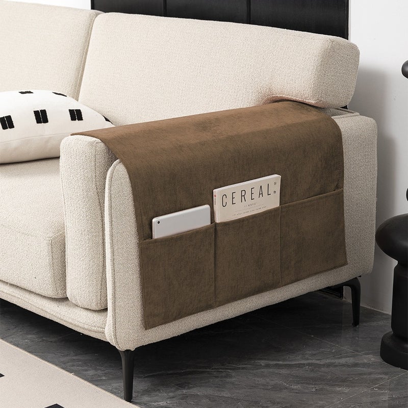 Le Su Chenille Sofa Armrest Cover with Side Pocket, Universal Fit, Dust-Proof Armchair Protector, Solid Color, Simple Style - Image 1