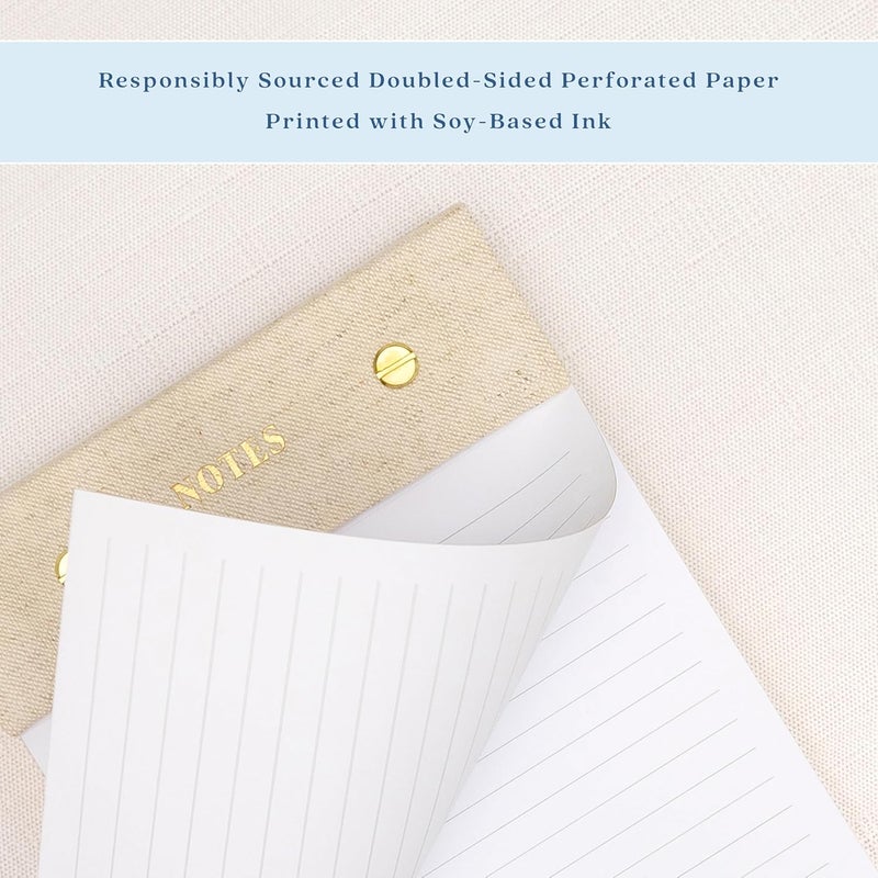 ELYN Lined Notepad, Aesthetic Linen Memo Pad With Matching Gold Gel Pen, 125 Sheets, 8.1 x 5.3 in - 100 GSM Premium Thick Paper, Perforated Pages & Hard Linen Backing, For Work, School or Home (Blue) - Image 4