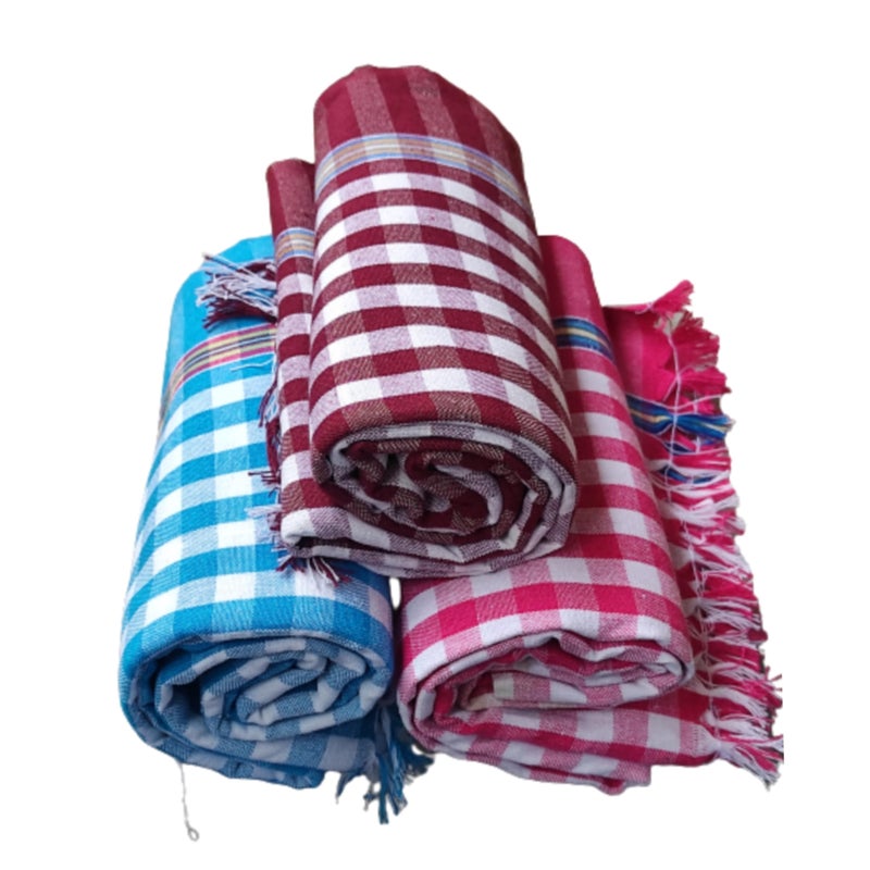 VUNNAVA® Handloom 100% Pure Cotton Towels XXXL Size 36/72Inch(90/180cm) 3/6feet Heavy Quality (Pack of 3) - Design 4 - Image 2