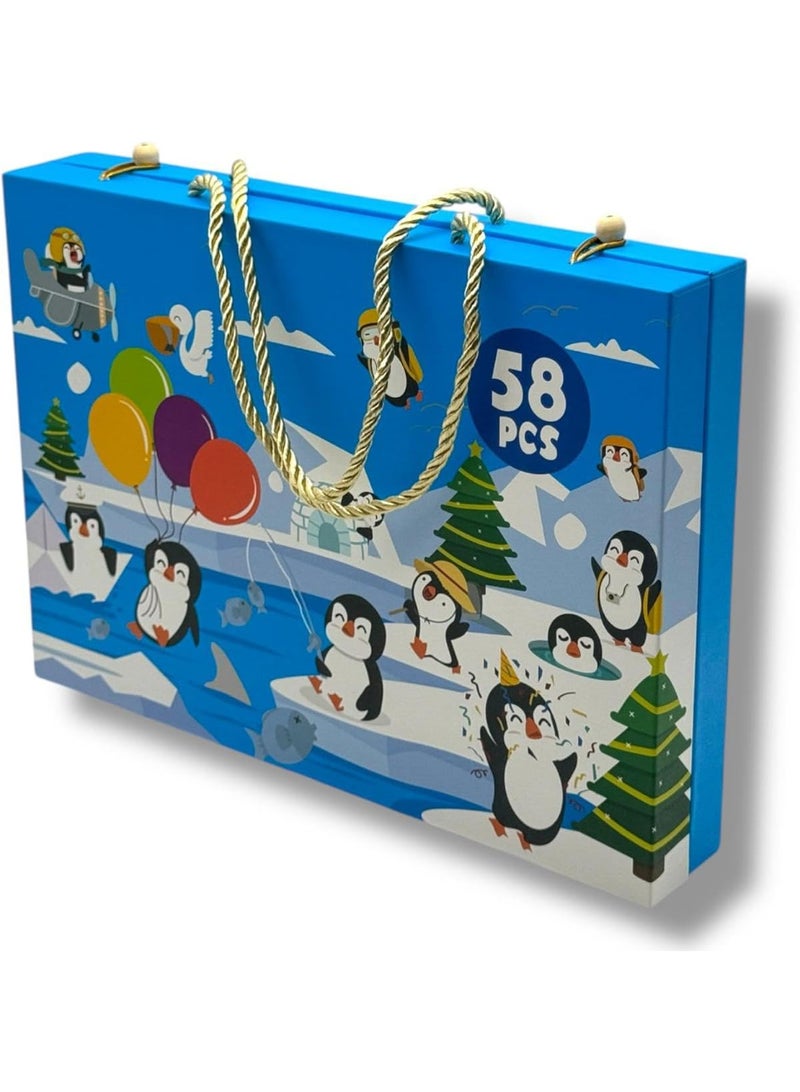 58-Piece Coloring Bag with Colored Pencils, Watercolors, Pencils, and Sharpener - Drawing Tools for Kids and Amateurs, Suitable for Gifts, Occasions, School, and Home Drawing (Blue) - Image 4