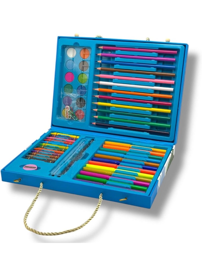 58-Piece Coloring Bag with Colored Pencils, Watercolors, Pencils, and Sharpener - Drawing Tools for Kids and Amateurs, Suitable for Gifts, Occasions, School, and Home Drawing (Blue) - Image 1