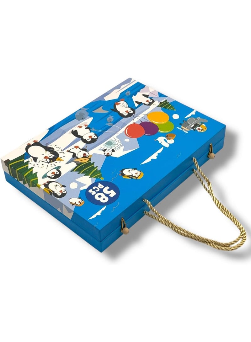 58-Piece Coloring Bag with Colored Pencils, Watercolors, Pencils, and Sharpener - Drawing Tools for Kids and Amateurs, Suitable for Gifts, Occasions, School, and Home Drawing (Blue) - Image 2