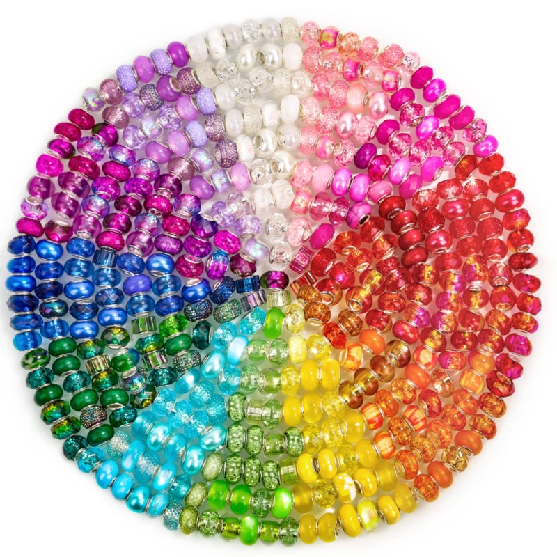 Cludoo Large Hole Glass Beads for Jewelry Making 224PCS European Beads Bulk Mixed Color Spacer Beads with Rhinestones Lampwork Beads for DIY Craft Charms Bracelet Necklace Earring Making