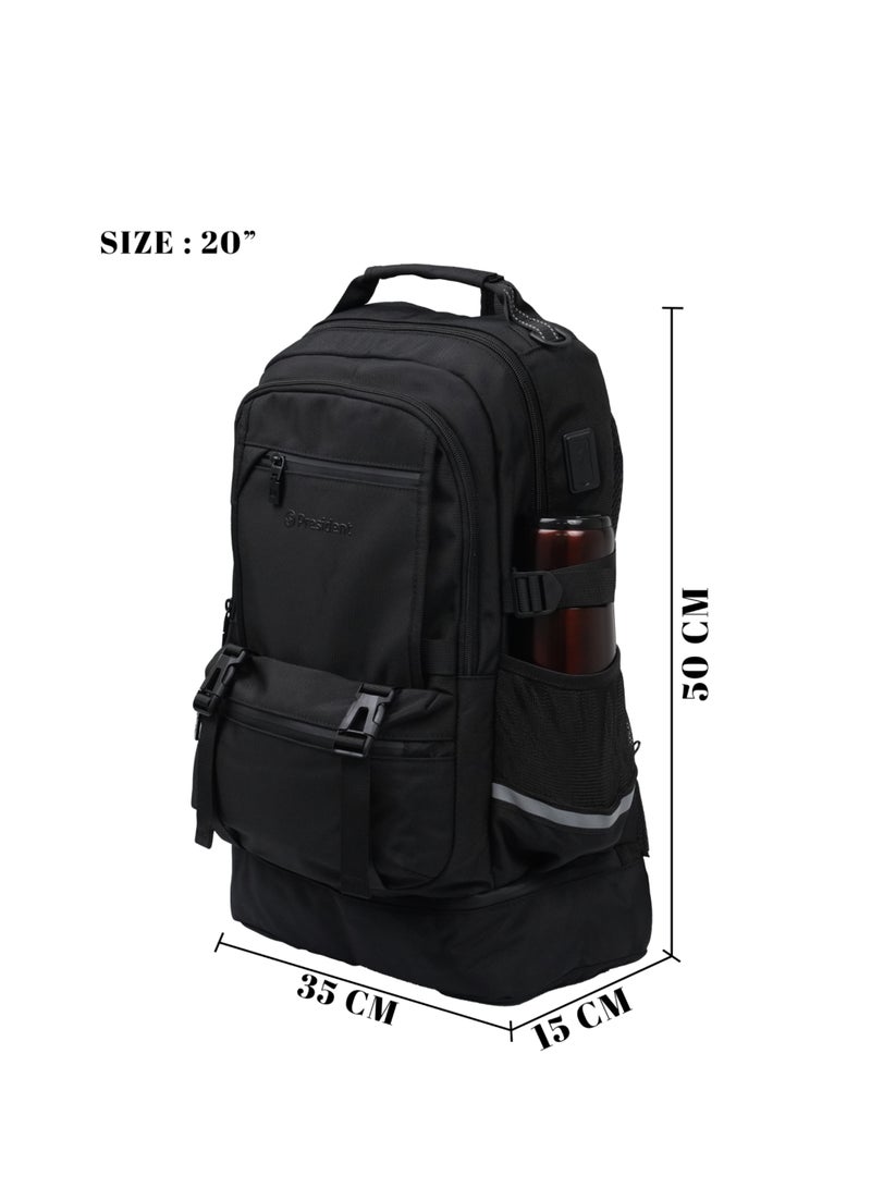 PRESIDENT Premium Daily Backpack Waterproof, Fits 20” Laptop, Lightweight & Durable Travel Backpack for Work, Study & Daily Use (Black) MODEL-BPP7017 - Image 3