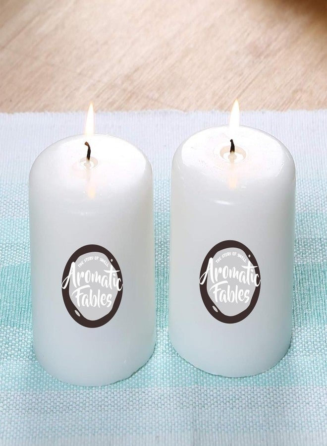 FIRSTROW Aromatic Fables Scented Set of 2 Rustic Texture Pillar Candle 3 inch Set | Decorative Rustic Candles Natural Set Ideal for Wedding, Home Decor and Gifting (White) - Image 1