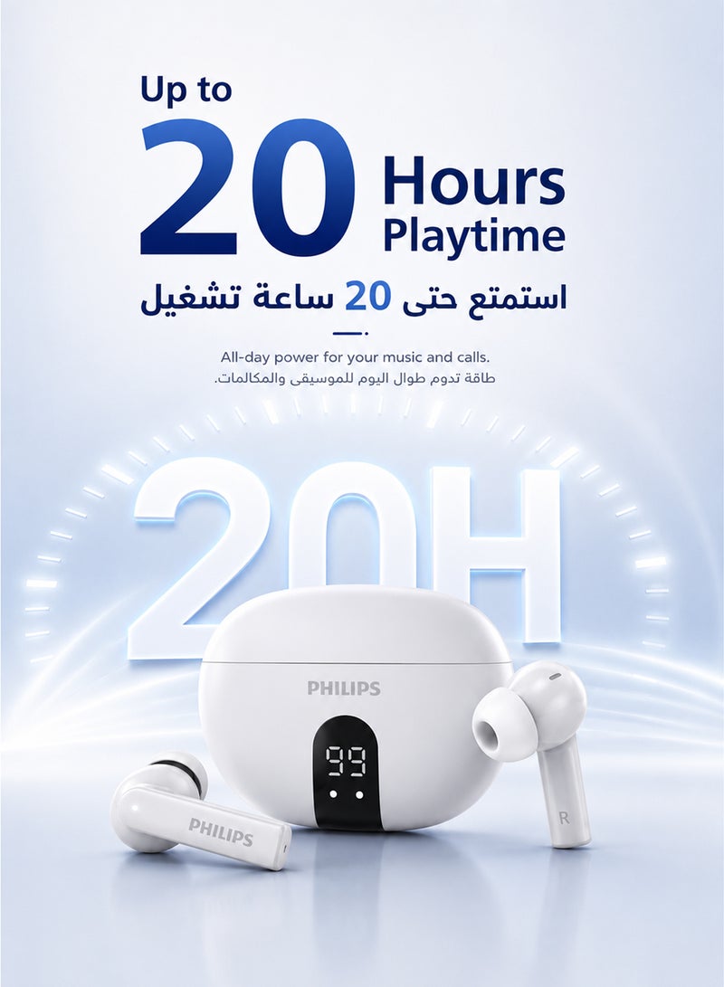 Philips TAT3559WT 3000 Series True Wireless Earbuds – Premium White Finish, Powerful Sound, Extended Playtime White - Image 4