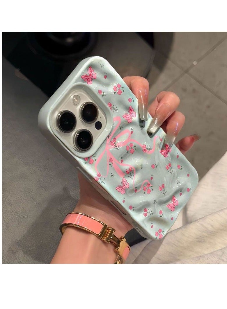 NIBEMINENT Pleated Bow Protective TPU Case Cover For IPhone 15 Plus, Blue