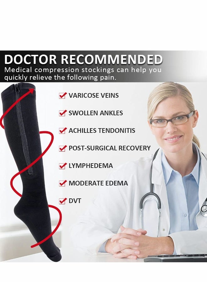 Zipper Compression Socks 15-20 mmHg for Women  Men, Yoga Gym Closed Toe Edema, Swollen, Black - Image 5