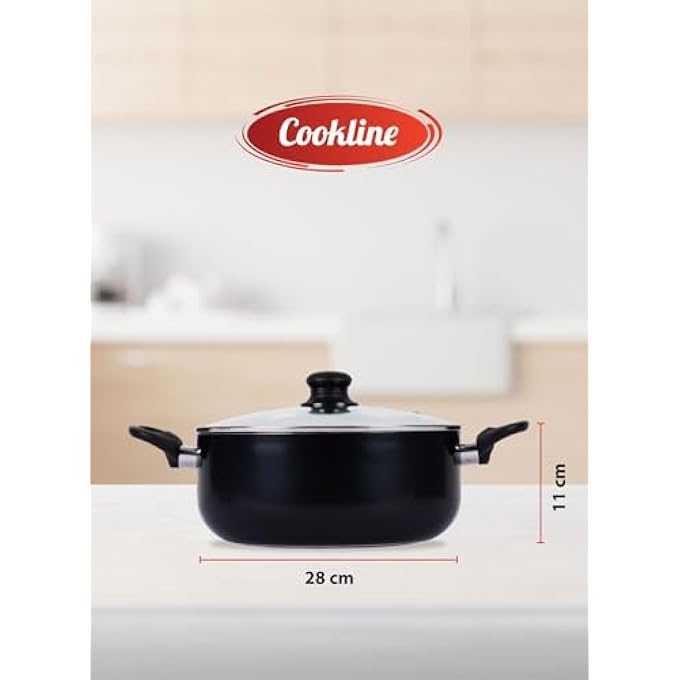 Cookline Pressed Aluminum NonStick Casserole Pot With Glass Lid 28Cm Black Induction Compatible - Image 4