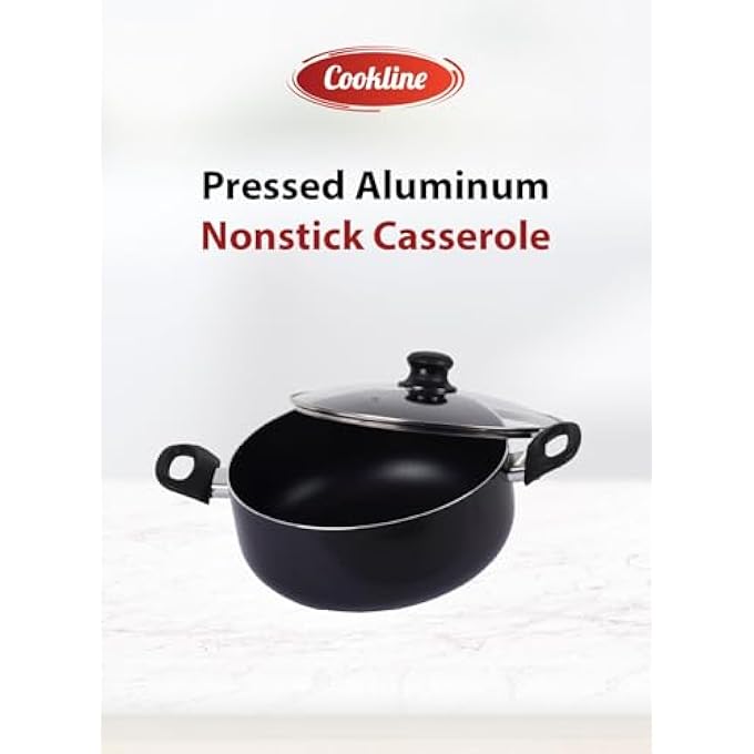 Cookline Pressed Aluminum NonStick Casserole Pot With Glass Lid 28Cm Black Induction Compatible - Image 3
