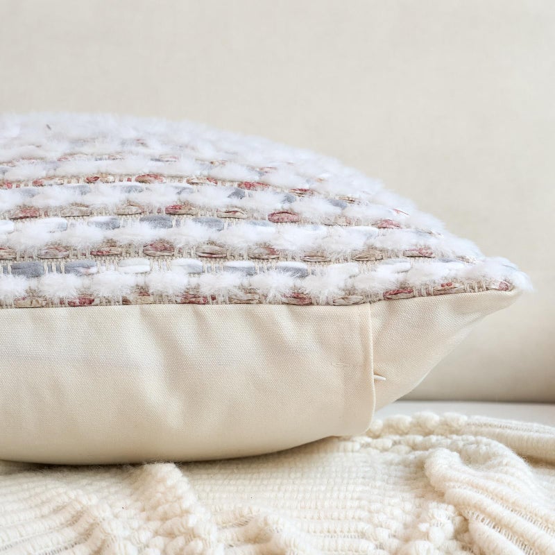 Aeckself Handmade Boho Chenille Tufted Pillow Cover 20x20 Inch, Decorative Square Throw Pillow Cover Neutral Pillowcase for Couch Bedroom Living Room, Grey White - Image 2