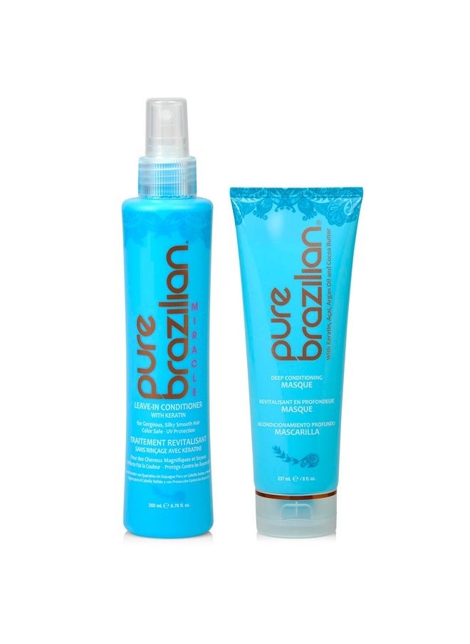 Pure Brazilian PURE BRAZILIAN Nourishing Hair Treatment Bundle - Deep Conditioning Mask (8oz) & Leave In Conditioner for Restoring Hair Health and Shine (6.78 Oz)  - Image 1