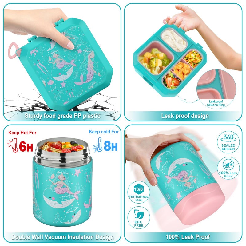 wiwens Bento Lunch Box for Kids with 12oz Soup Thermo Leak-Proof Lunch Food Container with 5 Compartment Thermo Hot Food Jar and Insulated Lunch Bag for Kid Toddler Girls Boys to School - Image 3