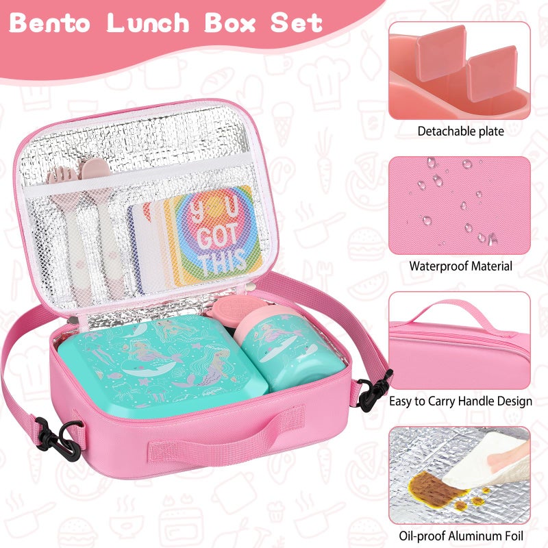 wiwens Bento Lunch Box for Kids with 12oz Soup Thermo Leak-Proof Lunch Food Container with 5 Compartment Thermo Hot Food Jar and Insulated Lunch Bag for Kid Toddler Girls Boys to School - Image 4