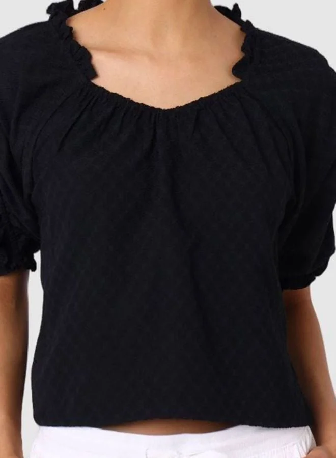 Freehand  Women Regular Fit Textured Scoop Neck Short Sleeve Ruched Top  | Best Price UAE