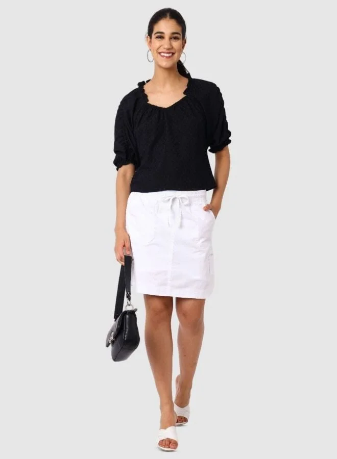 Freehand  Women Regular Fit Textured Scoop Neck Short Sleeve Ruched Top  | Best Price UAE