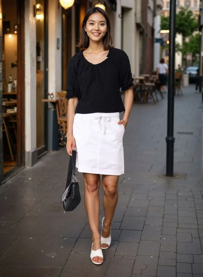 Freehand  Women Regular Fit Textured Scoop Neck Short Sleeve Ruched Top  | Best Price UAE