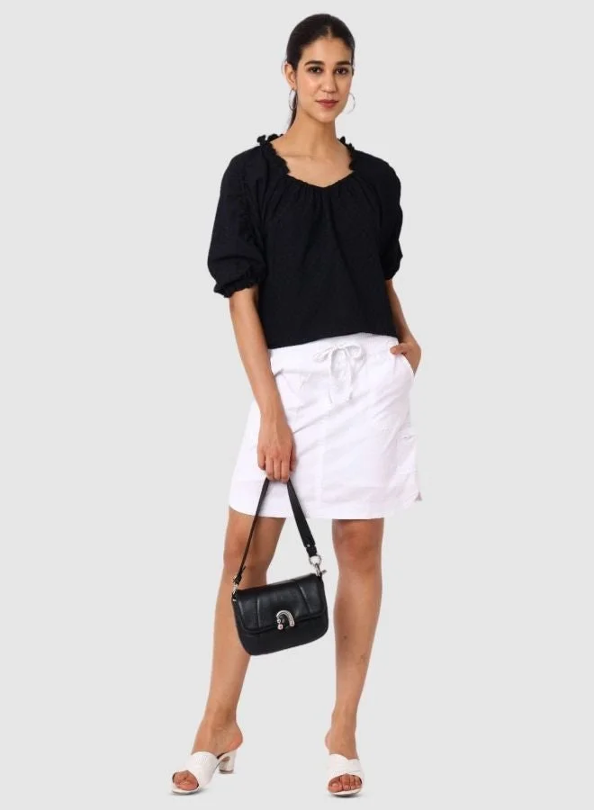 Freehand  Women Regular Fit Textured Scoop Neck Short Sleeve Ruched Top  | Best Price UAE