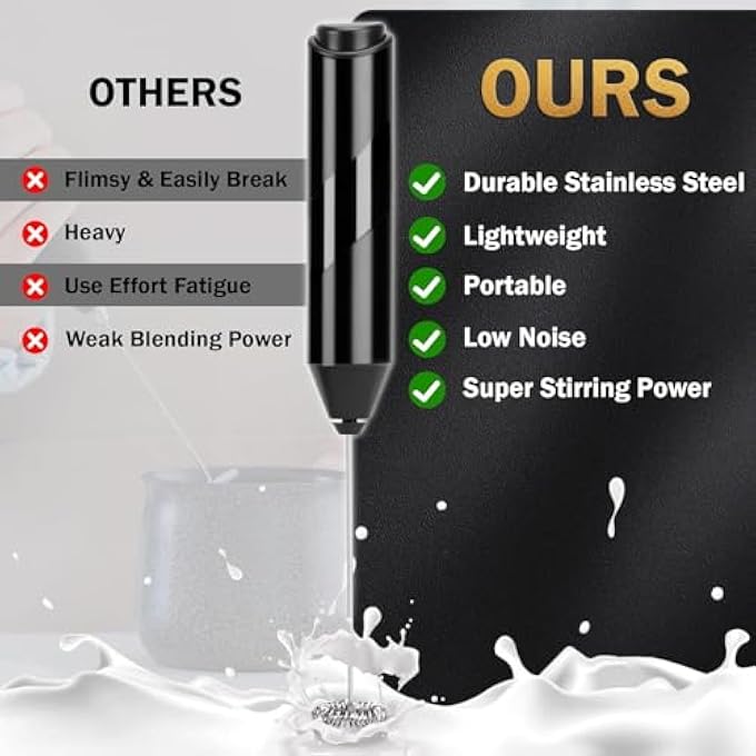 ايه دبليو اتش  صانع رغوة حليب محمول باليد، صانع رغوة كهربائي قوي مع حامل من الفولاذ المقاوم للصدأ، مناسب لمشروبات القهوة والكابتشينو والماتشا والفرابيه والشوكولاتة الساخنة - Image 5