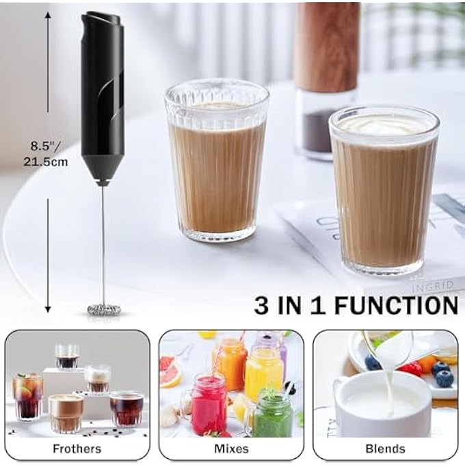 ايه دبليو اتش  صانع رغوة حليب محمول باليد، صانع رغوة كهربائي قوي مع حامل من الفولاذ المقاوم للصدأ، مناسب لمشروبات القهوة والكابتشينو والماتشا والفرابيه والشوكولاتة الساخنة - Image 3