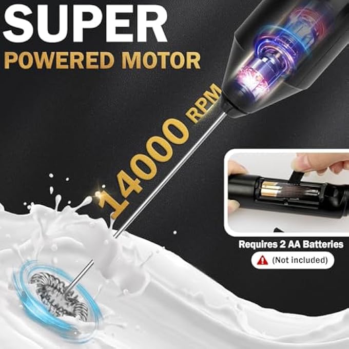 ايه دبليو اتش  صانع رغوة حليب محمول باليد، صانع رغوة كهربائي قوي مع حامل من الفولاذ المقاوم للصدأ، مناسب لمشروبات القهوة والكابتشينو والماتشا والفرابيه والشوكولاتة الساخنة - Image 4