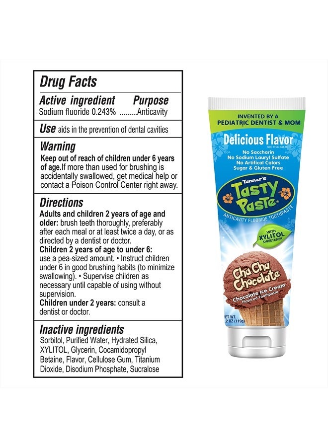 Tanner's Tasty Paste شوكولاتة تشا تشا - معجون أسنان للأطفال مضاد للتسوس بالفلورايد/معجون أسنان بنكهة الشوكولاتة لذيذ وآمن وفعال للأطفال (عبوة 3) - Image 3
