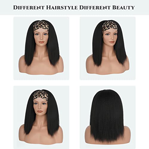 Aminow Kinky Straight Headband Wig, Soft & Natural as Human Hair, Glueless Headband Wigs for Black Women, Long Black Italian Yaki Synthetic Half Wig (1B Natural Black, 16 Inch) - Image 4