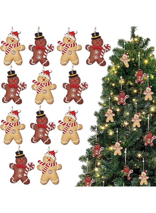 The Bros زينة رجل الزنجبيل لعيد الميلاد 12 قطعة زينة خشبية لشجرة عيد الميلاد زينة معلقة مع صندوق هدايا - Image 1