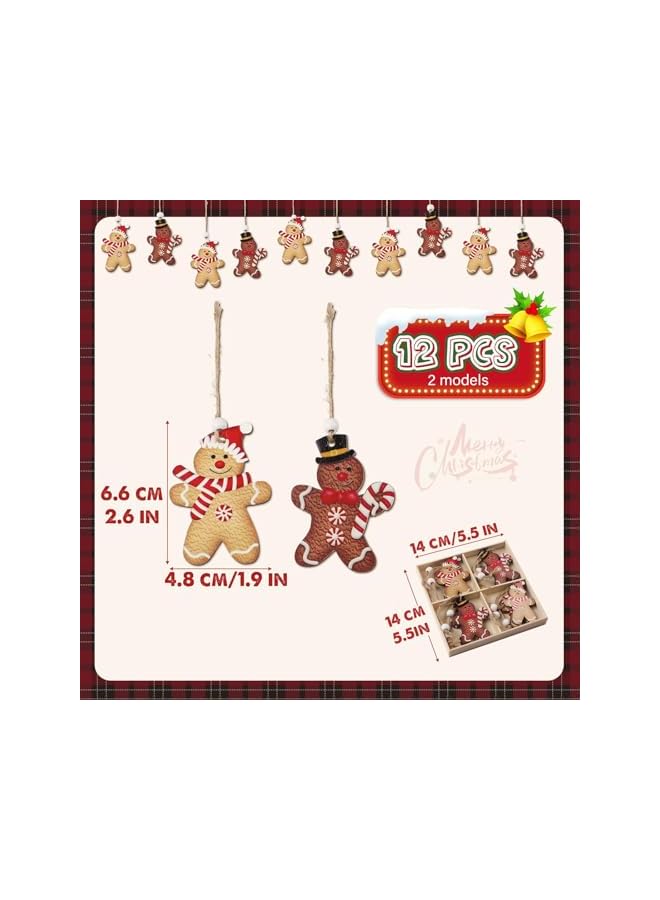 The Bros زينة رجل الزنجبيل لعيد الميلاد 12 قطعة زينة خشبية لشجرة عيد الميلاد زينة معلقة مع صندوق هدايا - Image 2