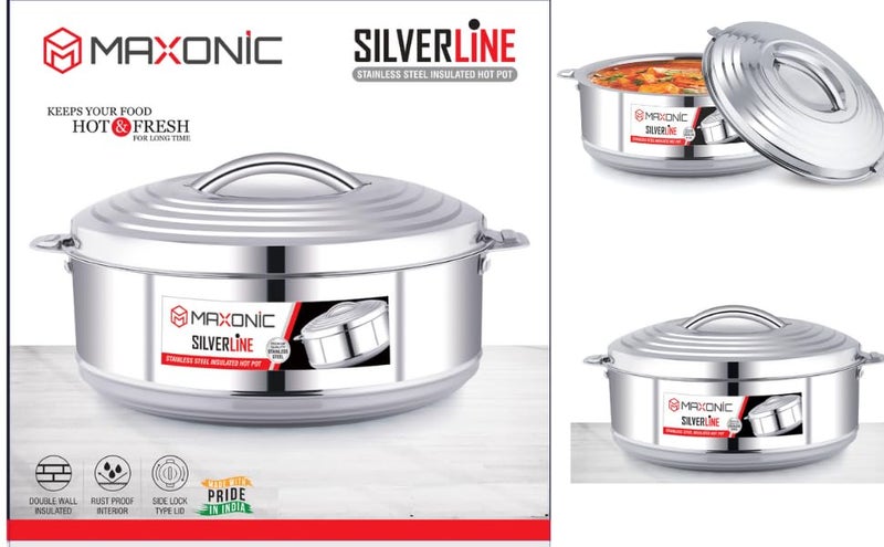 MAXONIC قدر أنيق من الفولاذ المقاوم للصدأ سعة 3500 مل عزل متقدم بتصميم أنيق يحافظ على الطعام ساخنًا وطازجًا لعدة ساعات تشاباتي روتي برياني والمزيد - Image 3
