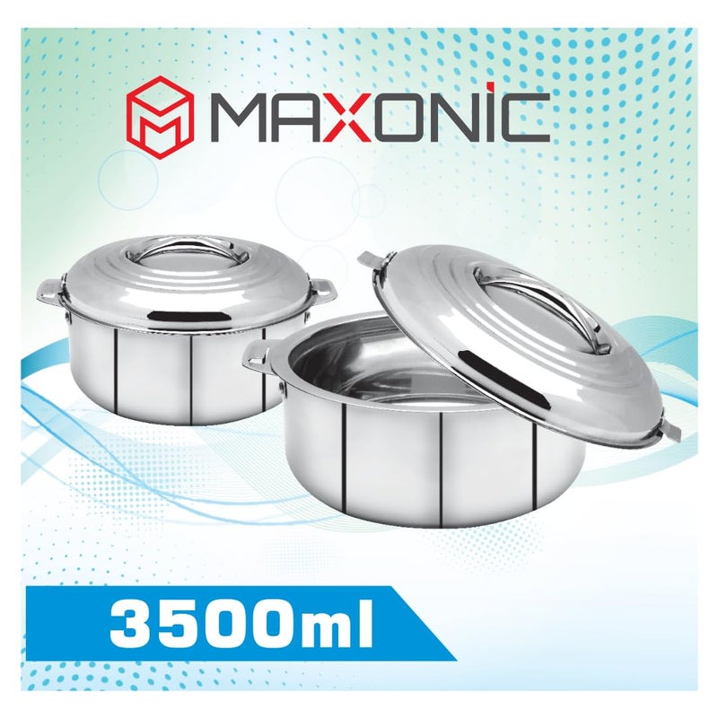 MAXONIC قدر أنيق من الفولاذ المقاوم للصدأ سعة 3500 مل عزل متقدم بتصميم أنيق يحافظ على الطعام ساخنًا وطازجًا لعدة ساعات تشاباتي روتي برياني والمزيد - Image 2
