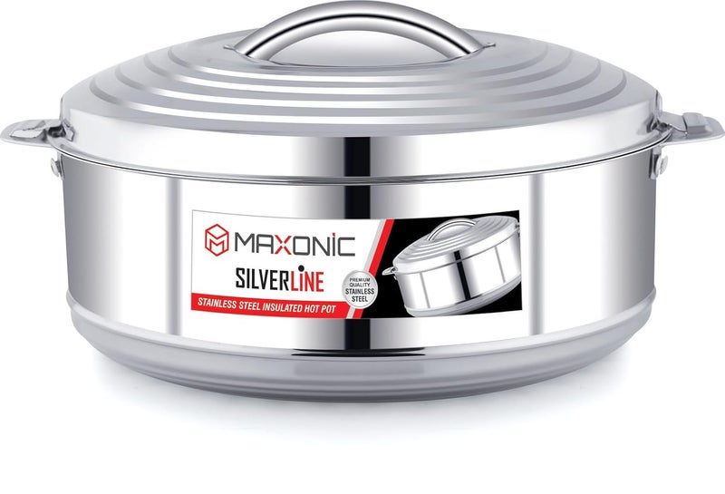 MAXONIC قدر أنيق من الفولاذ المقاوم للصدأ سعة 3500 مل عزل متقدم بتصميم أنيق يحافظ على الطعام ساخنًا وطازجًا لعدة ساعات تشاباتي روتي برياني والمزيد - Image 1