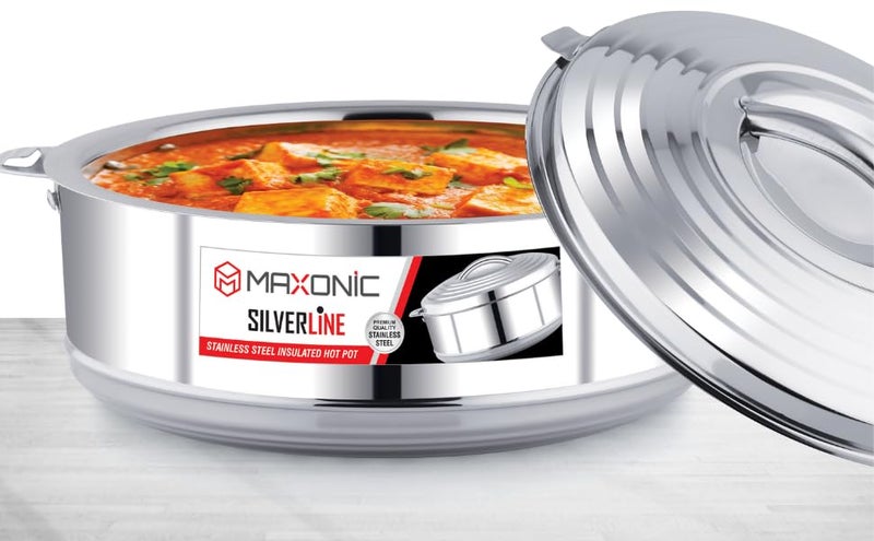 MAXONIC قدر أنيق من الفولاذ المقاوم للصدأ سعة 3500 مل عزل متقدم بتصميم أنيق يحافظ على الطعام ساخنًا وطازجًا لعدة ساعات تشاباتي روتي برياني والمزيد - Image 4