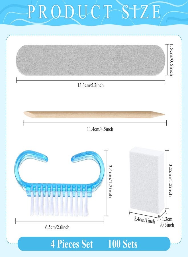 Leriton 100 Sets Professional Disposable Manicure Kit Basics 4 Piece Nail Kit Wood Nail File 100/180 Grit, Mini Buffer 80/100 Grit, Wood Stick and Handle Grip Brush Gifts (Blue) - Image 2