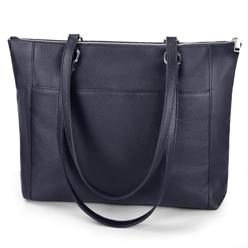 befen Genuine Leather Tote Bag for Women for Work, Large Tote Purse, Women's Large Soft Leather Handbags and Shoulder Bags Satchel Handbags with Top Handles for Work Travel, Navy Blue - Image 1