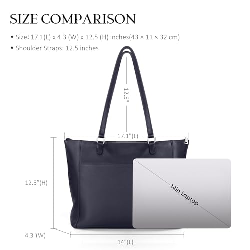 befen Genuine Leather Tote Bag for Women for Work, Large Tote Purse, Women's Large Soft Leather Handbags and Shoulder Bags Satchel Handbags with Top Handles for Work Travel, Navy Blue - Image 2