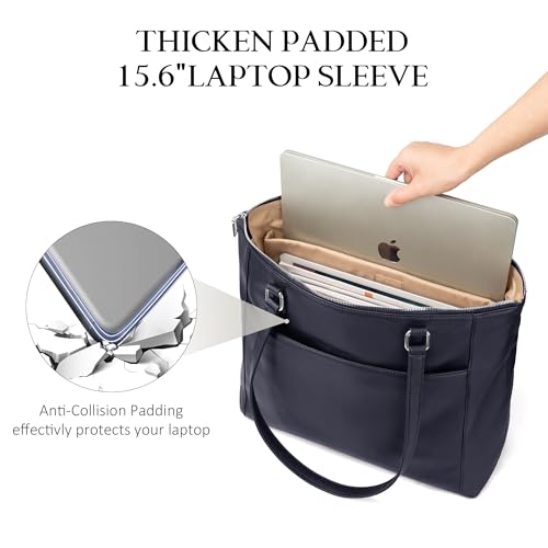 befen Genuine Leather Tote Bag for Women for Work, Large Tote Purse, Women's Large Soft Leather Handbags and Shoulder Bags Satchel Handbags with Top Handles for Work Travel, Navy Blue - Image 4